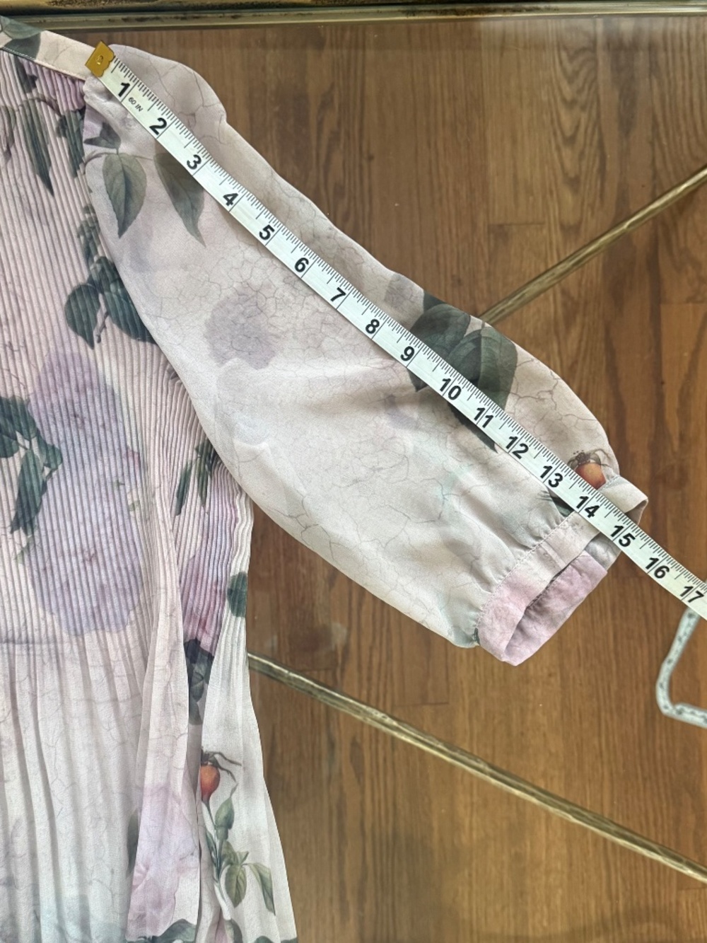 Ted Baker Pleated Sheer Floral Violet 3/4 sleeve top Sz 1 - Picture 11 of 13